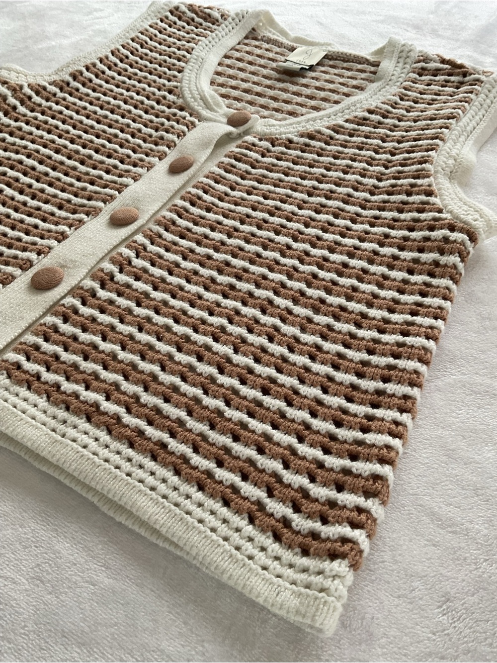 Joie Knit Sweater Vest Women Medium Beige Striped Button Front Boho - Picture 3 of 8